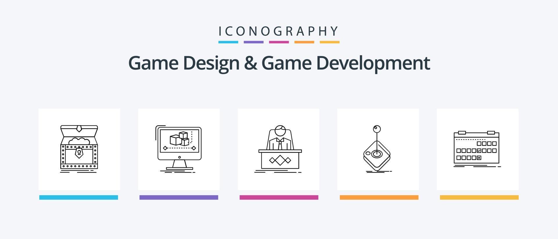 Game Design And Game Development Line 5 Icon Pack Including file. code. reward. script. developer. Creative Icons Design vector