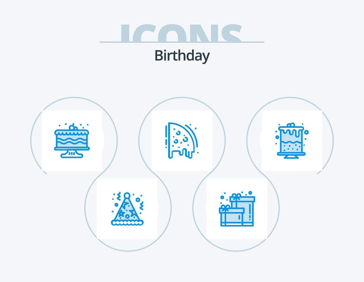Birthday Blue Icon Pack 5 Icon Design. part. birthday. cake. party. pizza vector