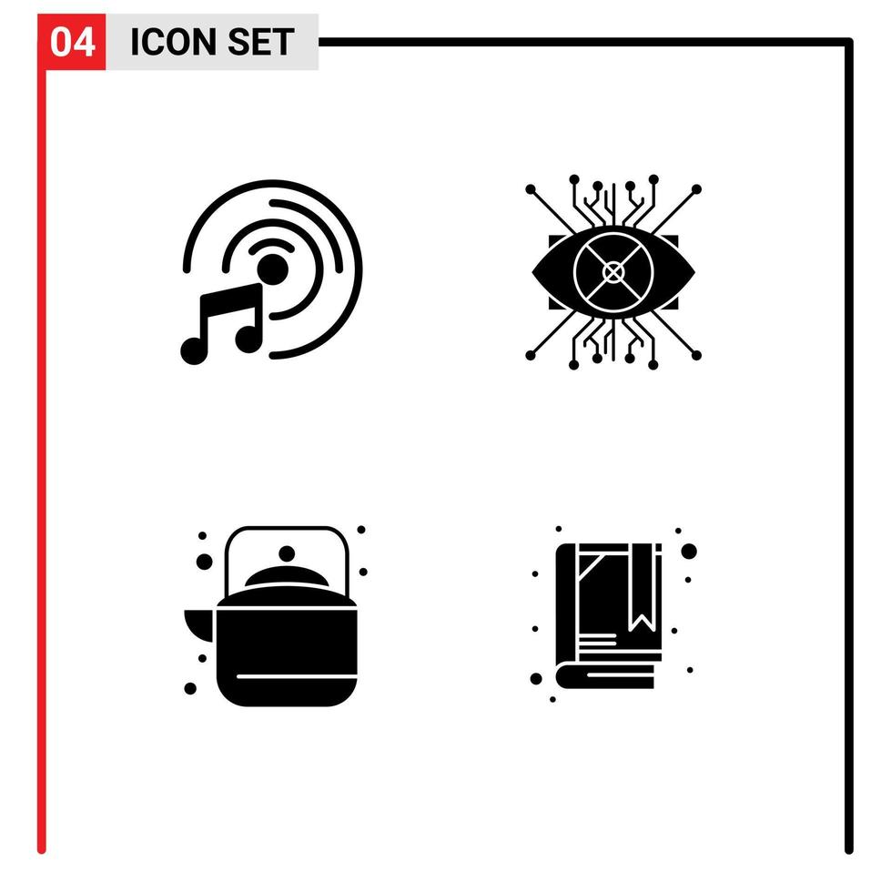 Group of 4 Solid Glyphs Signs and Symbols for cd disk outdoor ar eye tea Editable Vector Design Elements