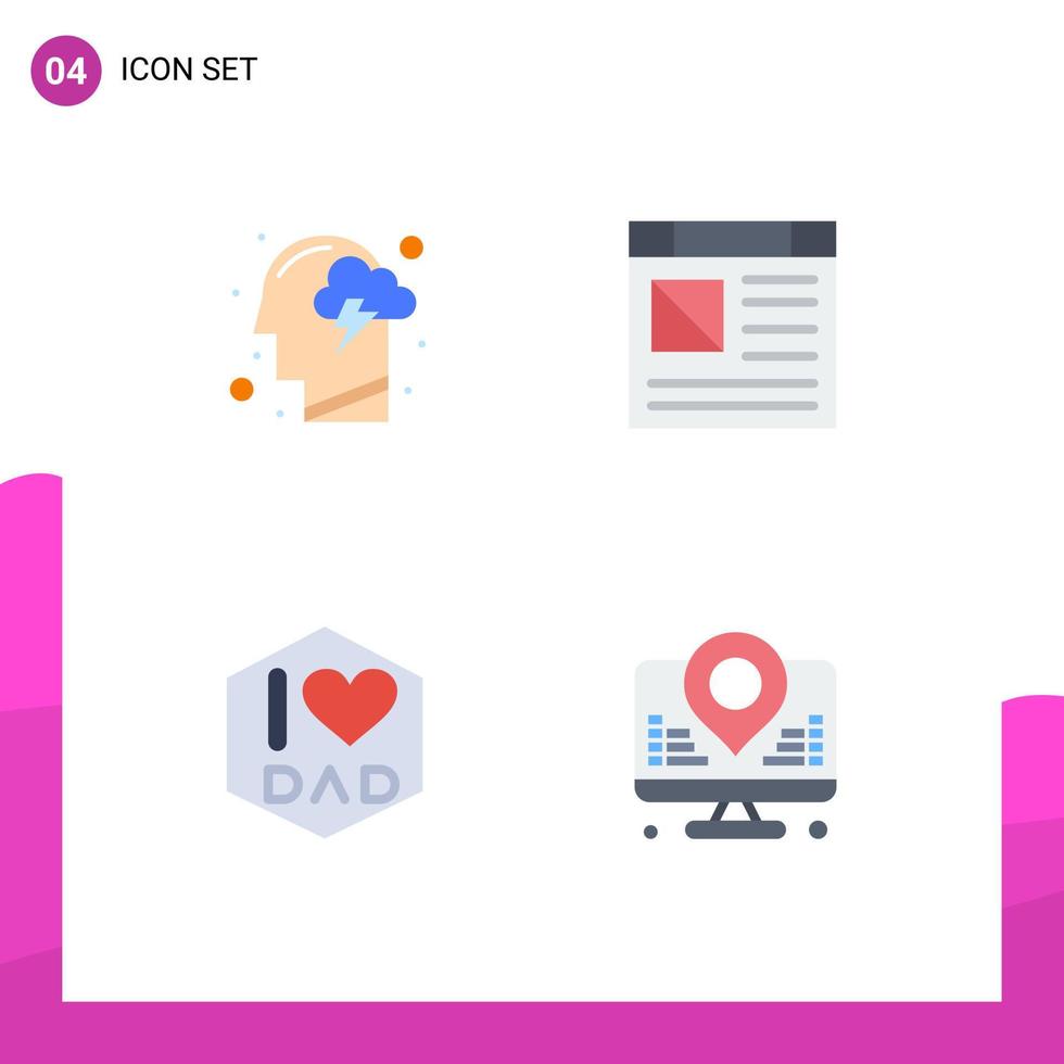 4 Flat Icon concept for Websites Mobile and Apps cloud dad mind computer fathers day Editable Vector Design Elements