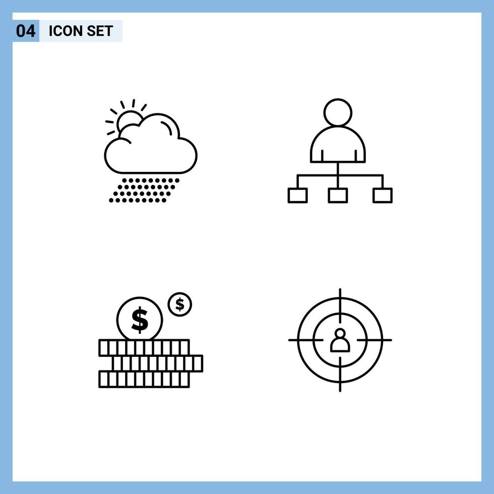Mobile Interface Line Set of 4 Pictograms of cloud investment sun film audience Editable Vector Design Elements