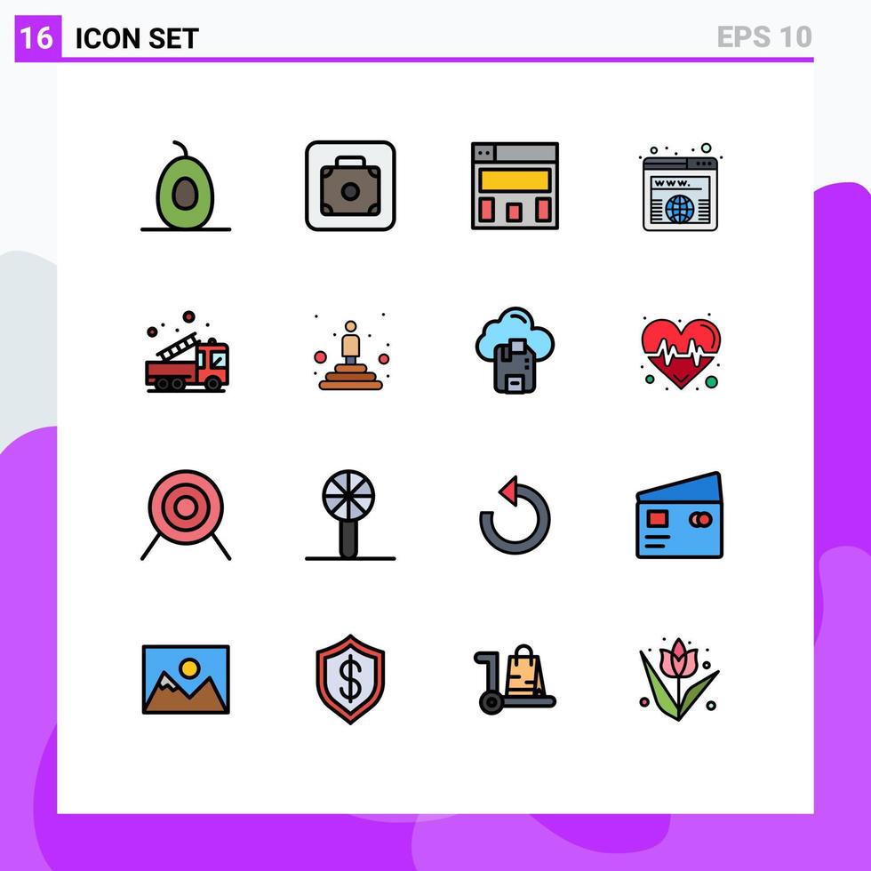Set of 16 Modern UI Icons Symbols Signs for truck fire layout emergency worldwide Editable Creative Vector Design Elements