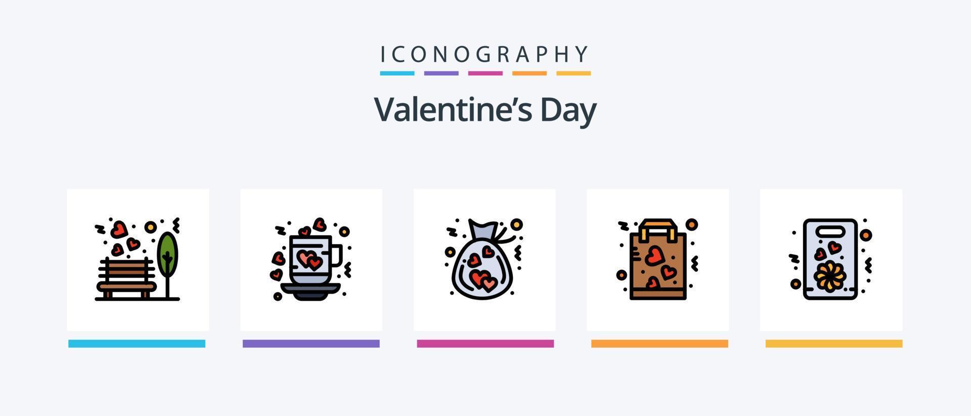 la línea del día de san valentín llenó el paquete de 5 íconos que incluye el parque. amar. té. mesa de trabajo. amar. diseño de iconos creativos vector