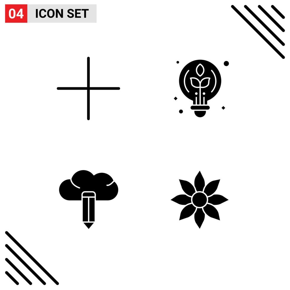 Editable Vector Line Pack of 4 Simple Solid Glyphs of add pencil creative bulb amaryllis flower Editable Vector Design Elements