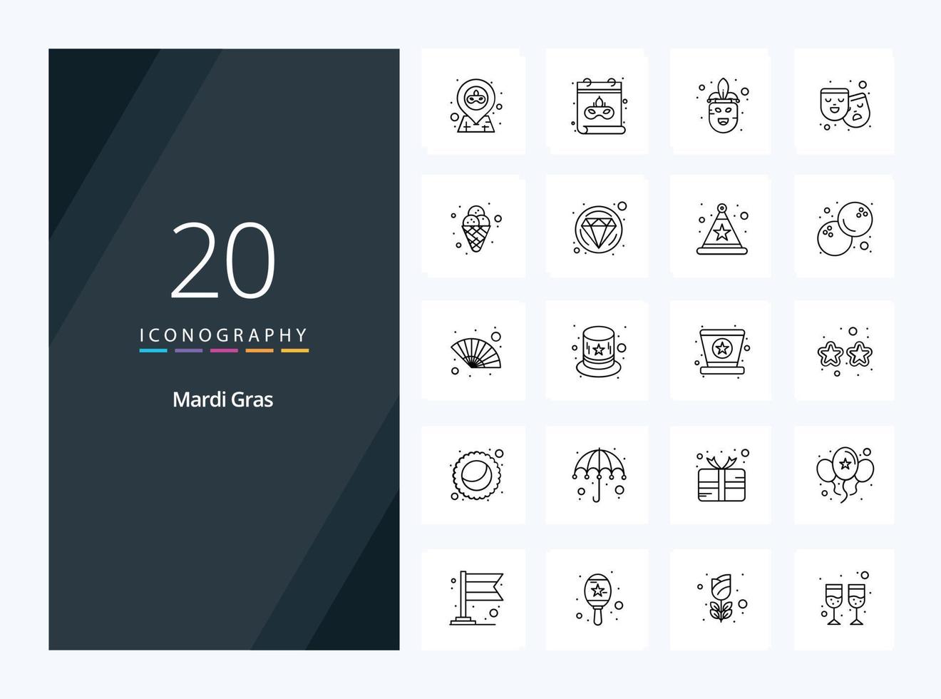 20 iconos de esquema de mardi gras para presentación vector