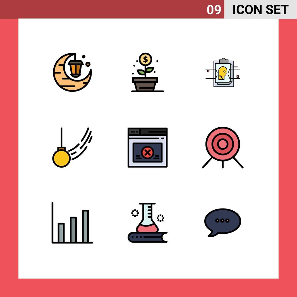 User Interface Pack of 9 Basic Filledline Flat Colors of page ball report tied pendulum Editable Vector Design Elements