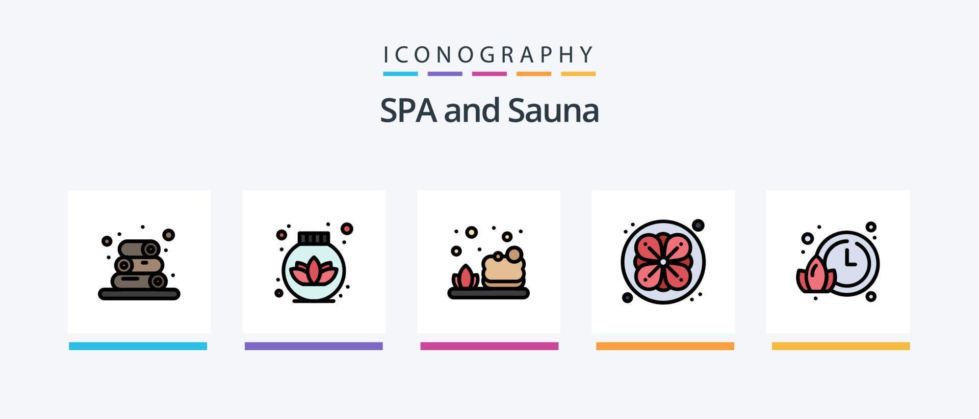 Sauna Line Filled 5 Icon Pack Including . soft skin. lotus. oil. lotus. Creative Icons Design vector