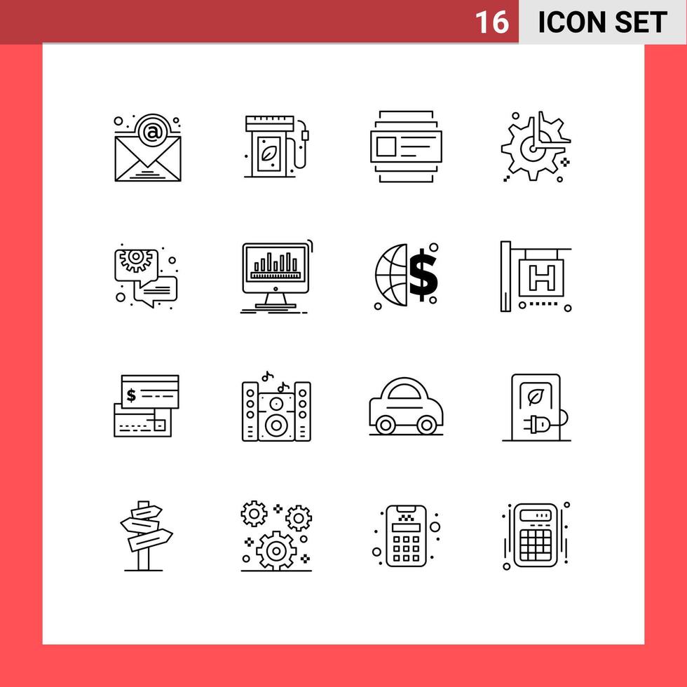 Editable Vector Line Pack of 16 Simple Outlines of consulting business id configuration wheel Editable Vector Design Elements