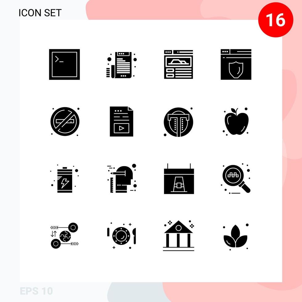 16 Universal Solid Glyph Signs Symbols of file no smoke web page place fire Editable Vector Design Elements