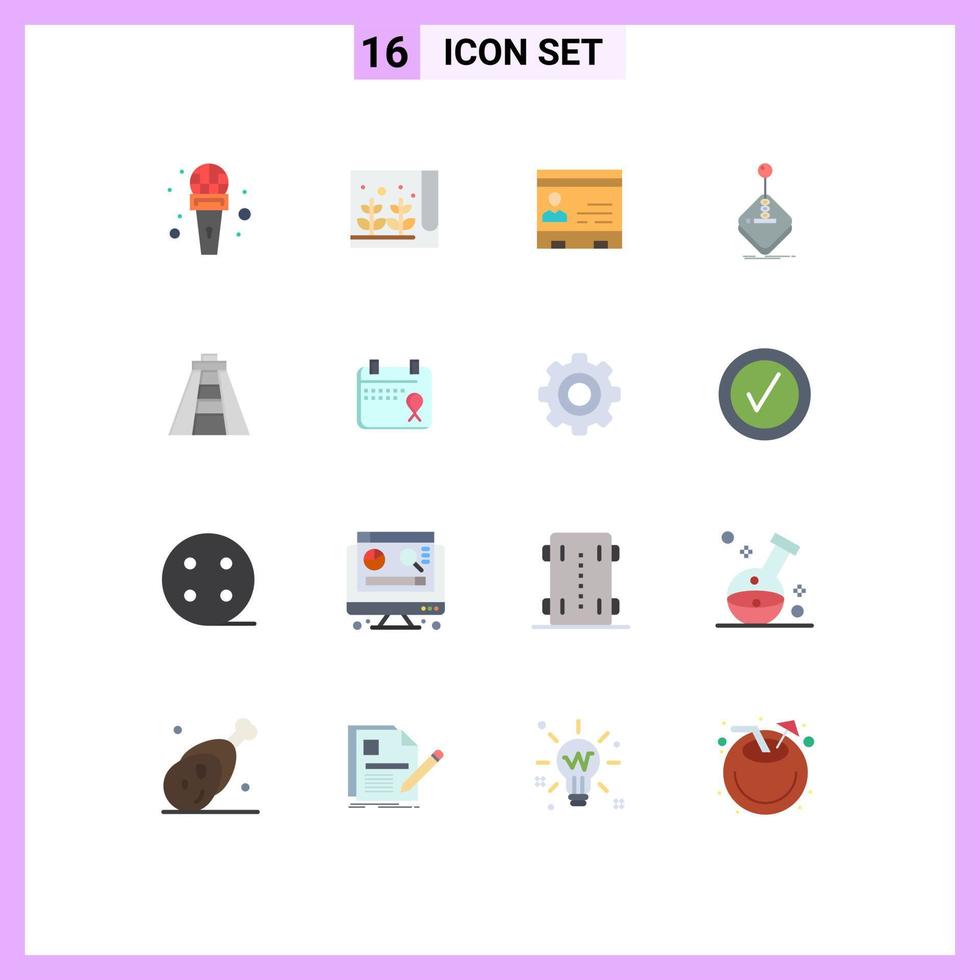 Group of 16 Flat Colors Signs and Symbols for gaming arcade id phone office Editable Pack of Creative Vector Design Elements