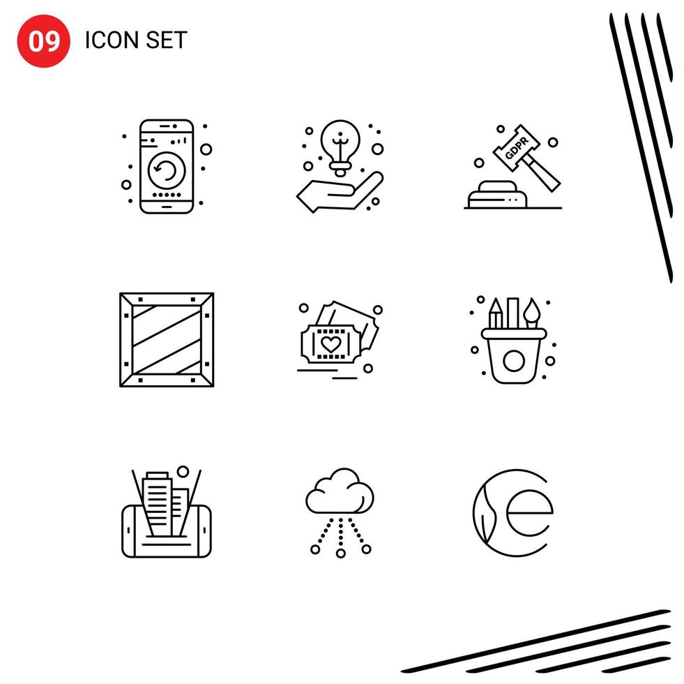 Editable Vector Line Pack of 9 Simple Outlines of development coding creative idea box law Editable Vector Design Elements