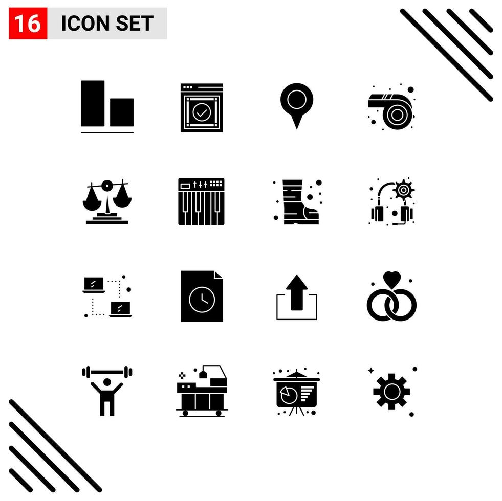 Set of 16 Modern UI Icons Symbols Signs for decision balance geo location whistle mardi gras Editable Vector Design Elements