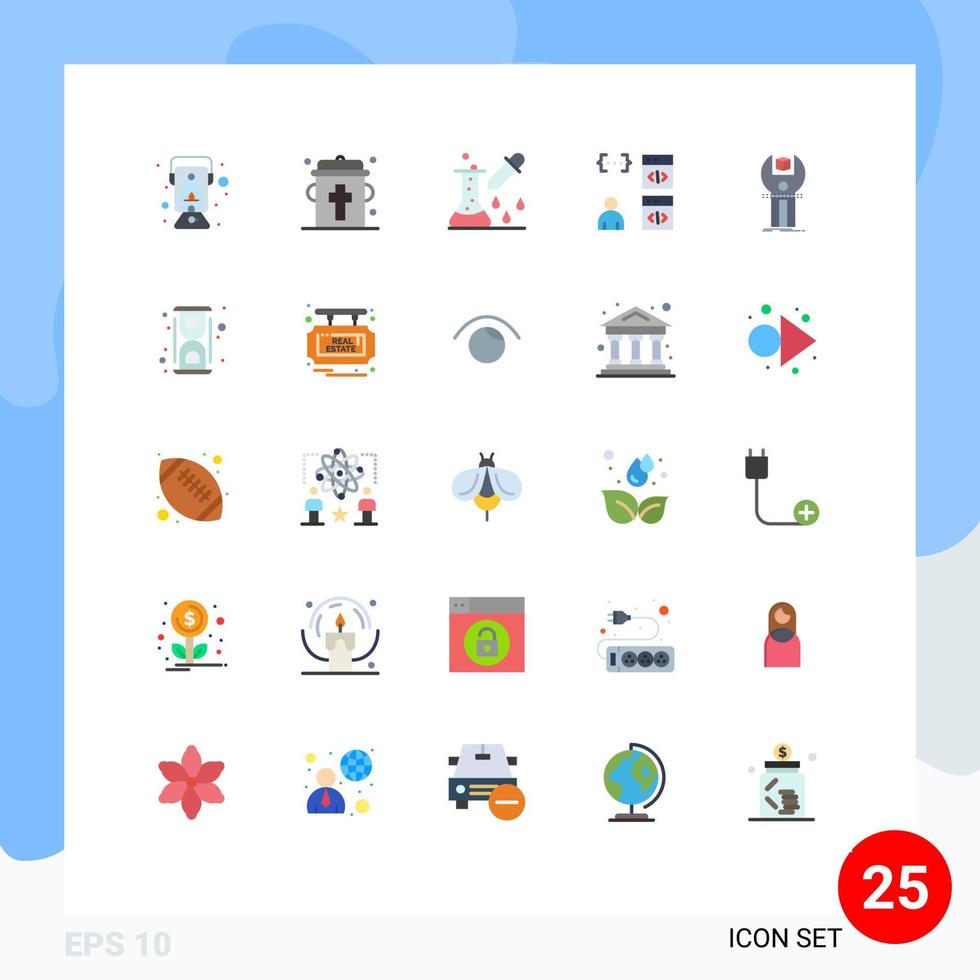 Universal Icon Symbols Group of 25 Modern Flat Colors of development coding chemical test browser scientific research Editable Vector Design Elements
