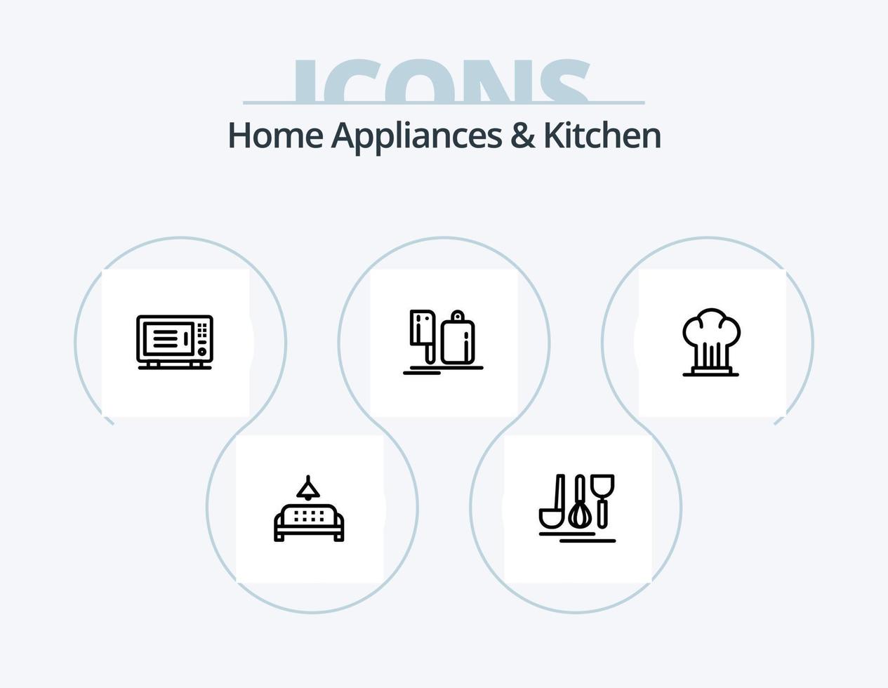 electrodomésticos y línea de cocina icon pack 5 diseño de iconos. casa. Servicio. máquina. hotel . té vector