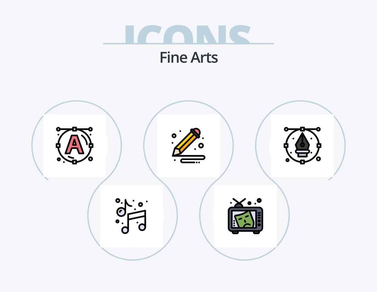 paquete de iconos llenos de línea de bellas artes 5 diseño de iconos. letras. pintura. Arte. letras. música vector