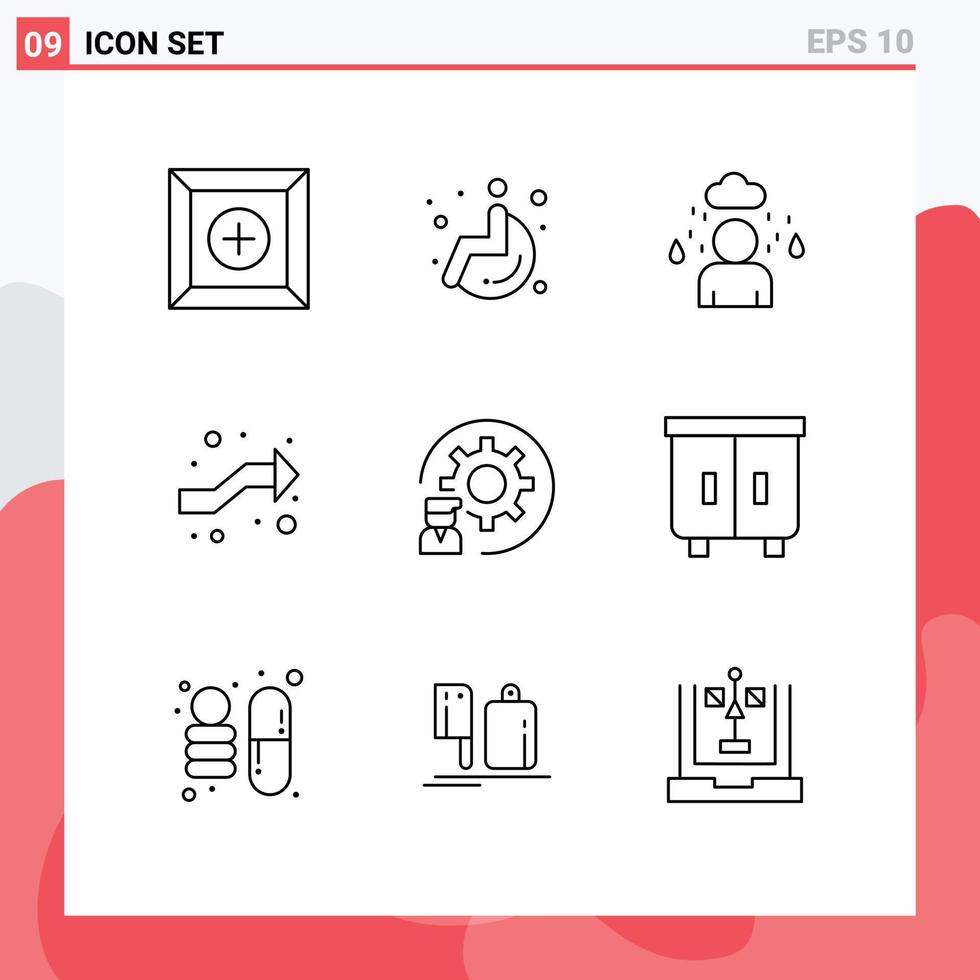 Set of 9 Vector Outlines on Grid for programmer development rainy develop right Editable Vector Design Elements