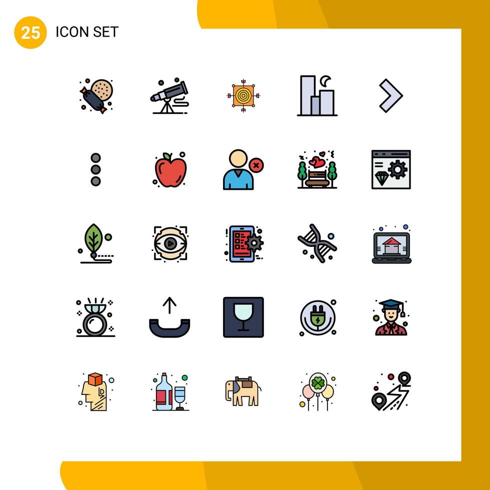 Modern Set of 25 Filled line Flat Colors Pictograph of skyline moon focus landscape target Editable Vector Design Elements