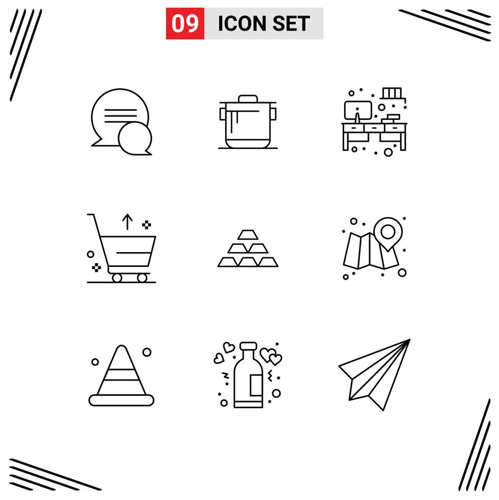 Set of 9 Commercial Outlines pack for deposit gold cabinet from commerce Editable Vector Design Elements
