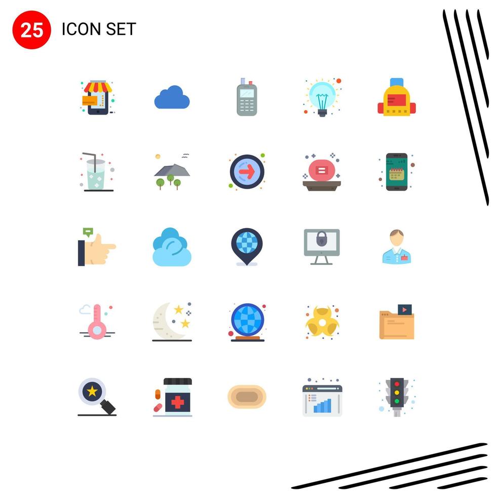 Set of 25 Vector Flat Colors on Grid for school lamp phone light bulb Editable Vector Design Elements