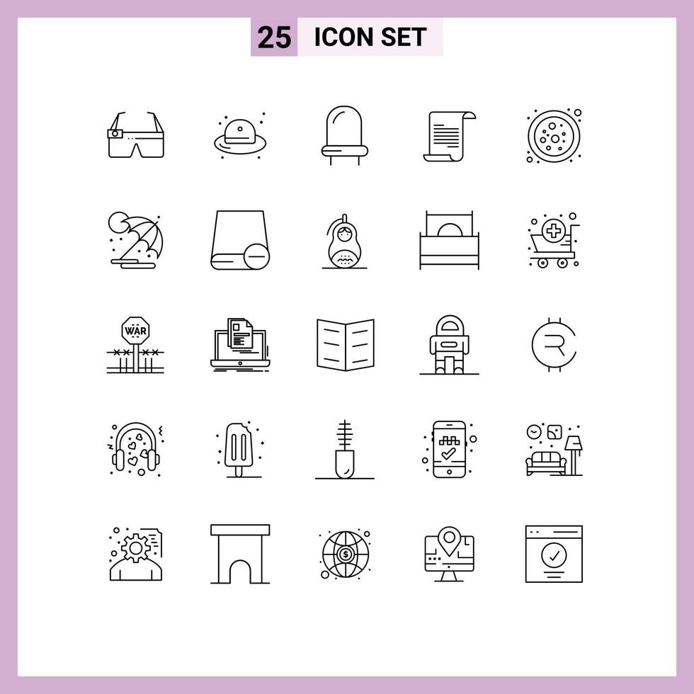 Set of 25 Modern UI Icons Symbols Signs for summer connection diode atom text Editable Vector Design Elements