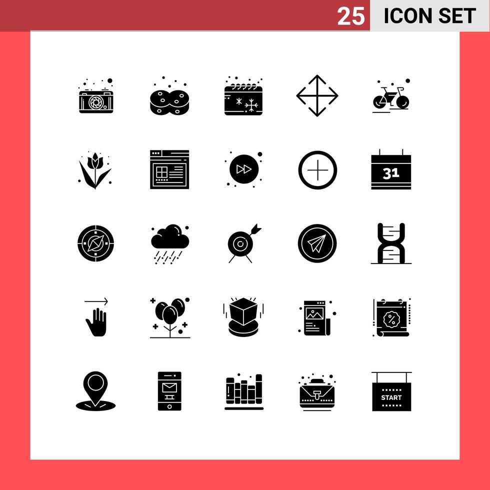 25 Universal Solid Glyph Signs Symbols of cycling bicycle calendar transform arrow Editable Vector Design Elements