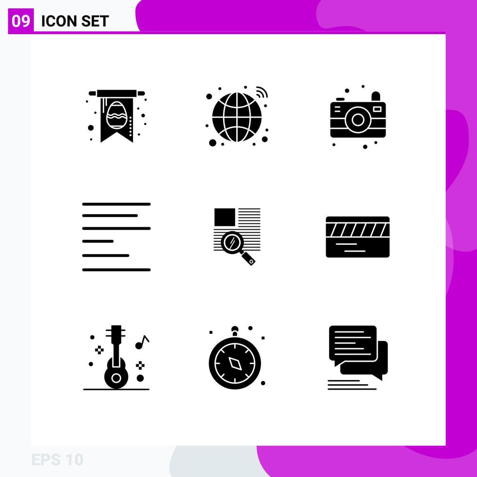 User Interface Pack of 9 Basic Solid Glyphs of ticket zoom image text text Editable Vector Design Elements