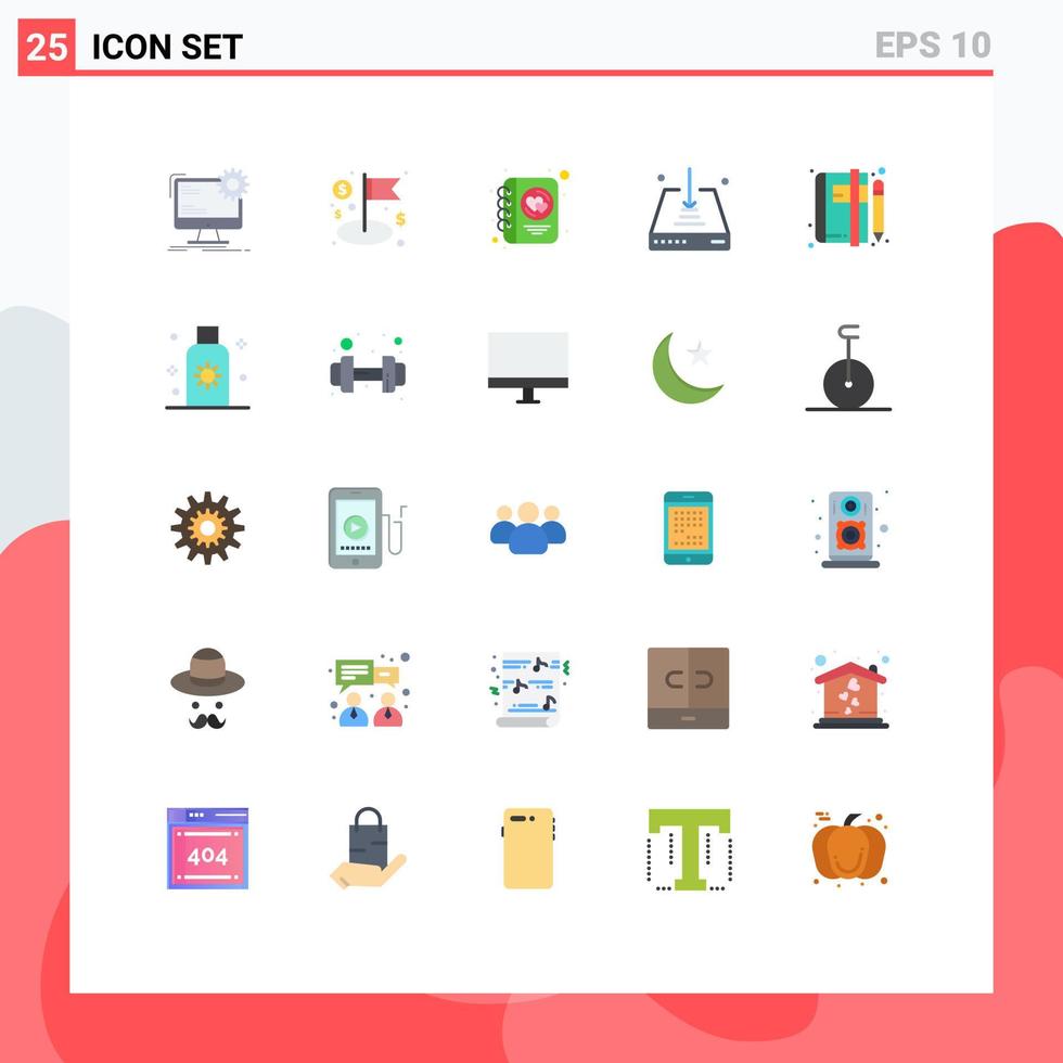 25 Flat Color concept for Websites Mobile and Apps notepad download management down writing Editable Vector Design Elements