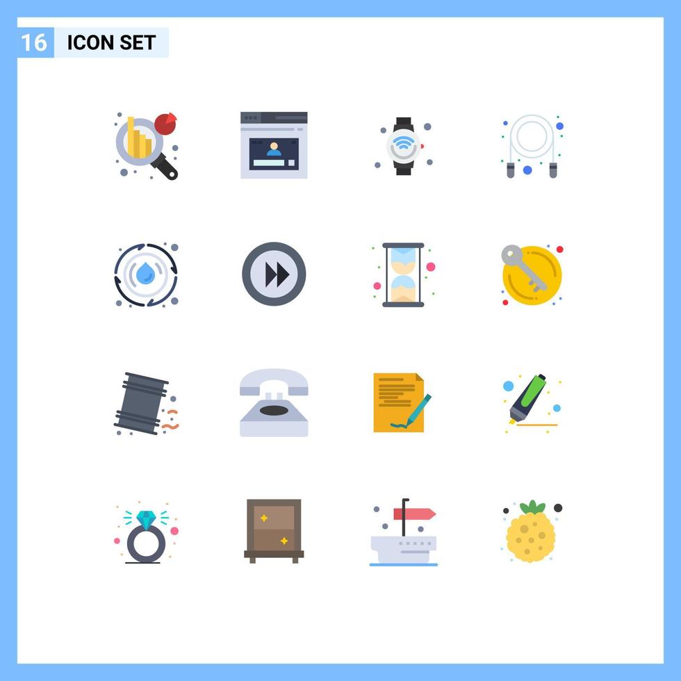16 User Interface Flat Color Pack of modern Signs and Symbols of spring skipping smart watch rope wifi Editable Pack of Creative Vector Design Elements