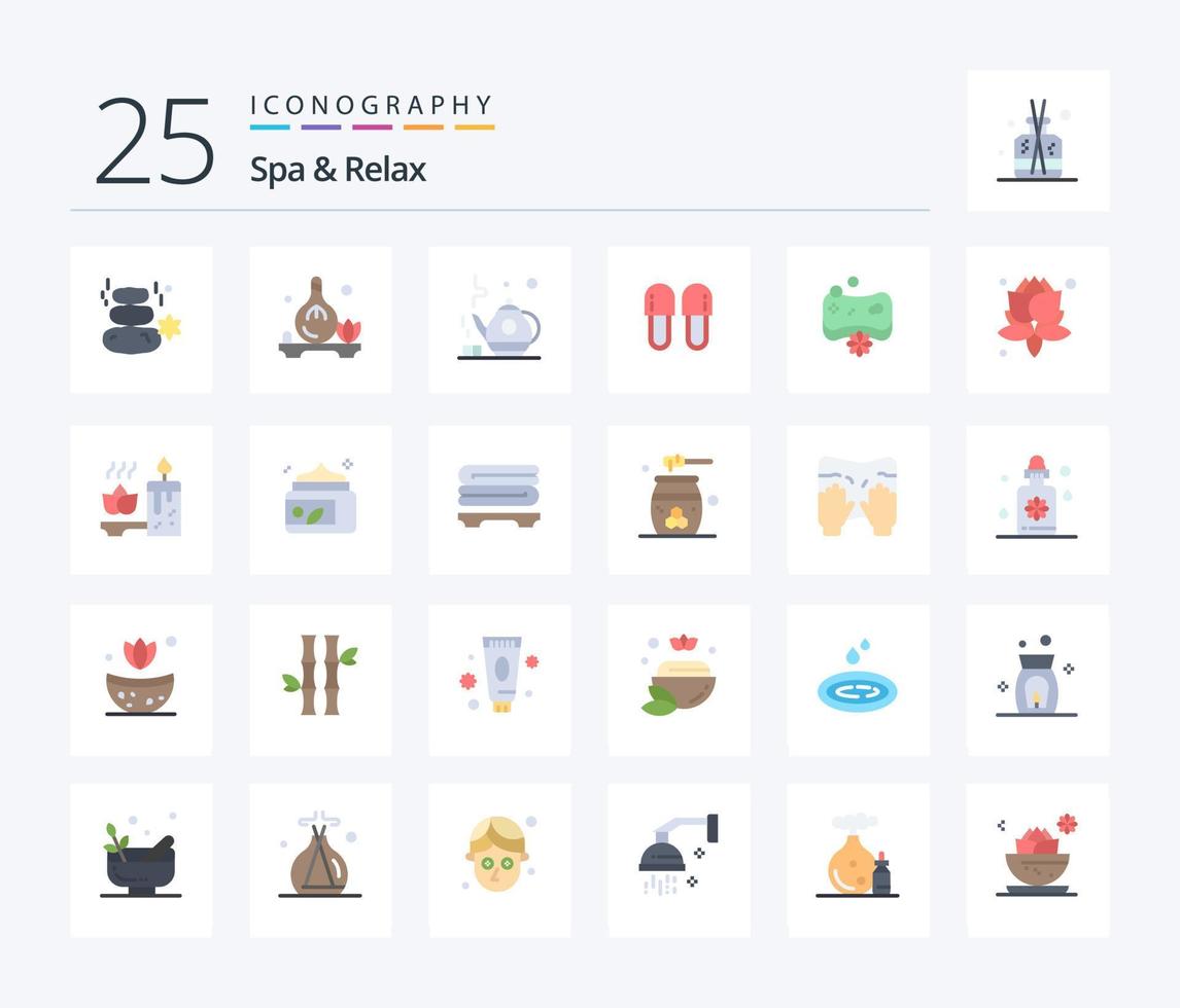 Spa And Relax 25 Flat Color icon pack including beauty. relaxation. aroma. hygiene. beauty vector