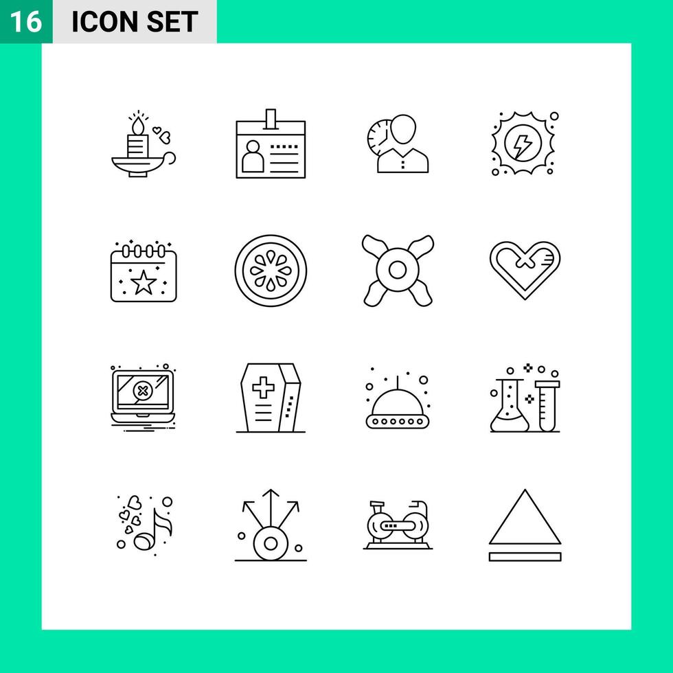 Group of 16 Outlines Signs and Symbols for electrical timing identification time personal Editable Vector Design Elements