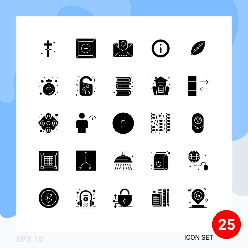 25 User Interface Solid Glyph Pack of modern Signs and Symbols of football afl holiday shopping market Editable Vector Design Elements