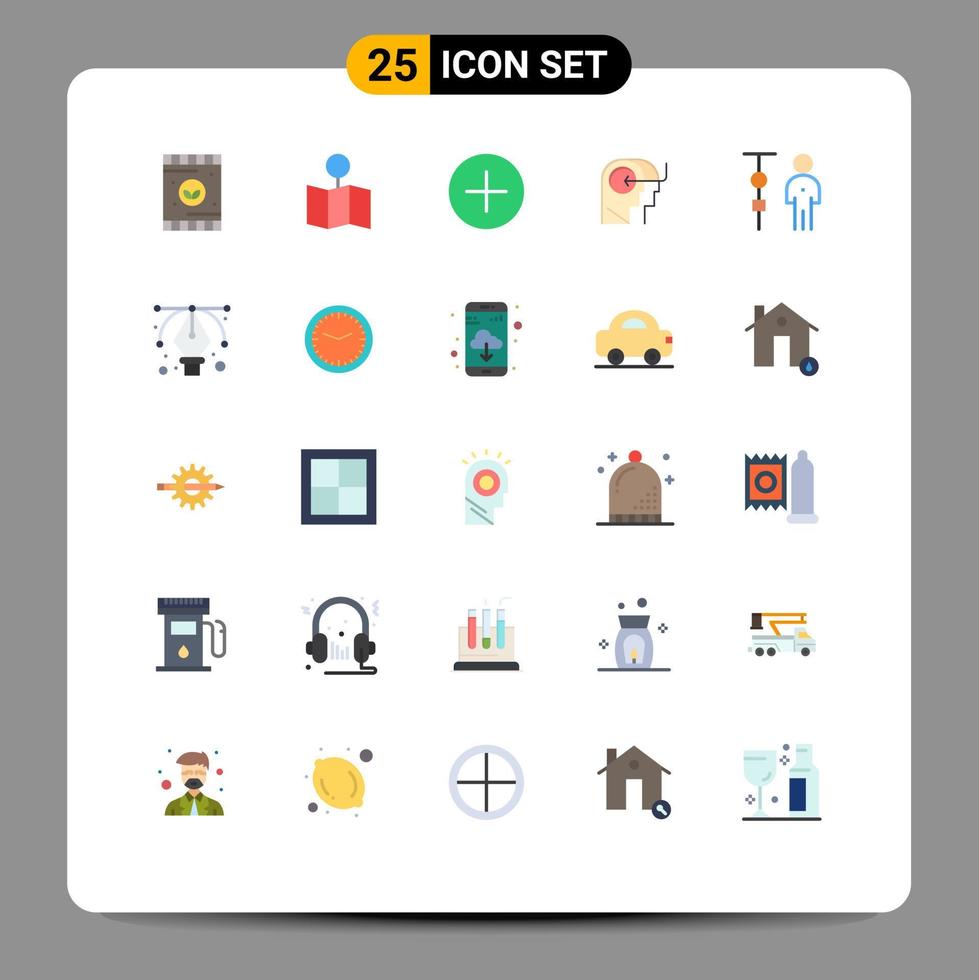 Pack of 25 creative Flat Colors of chart mind add head people Editable Vector Design Elements