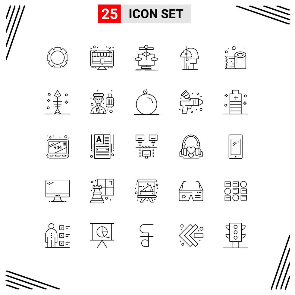 Universal Icon Symbols Group of 25 Modern Lines of human catch algorithm addiction flow Editable Vector Design Elements