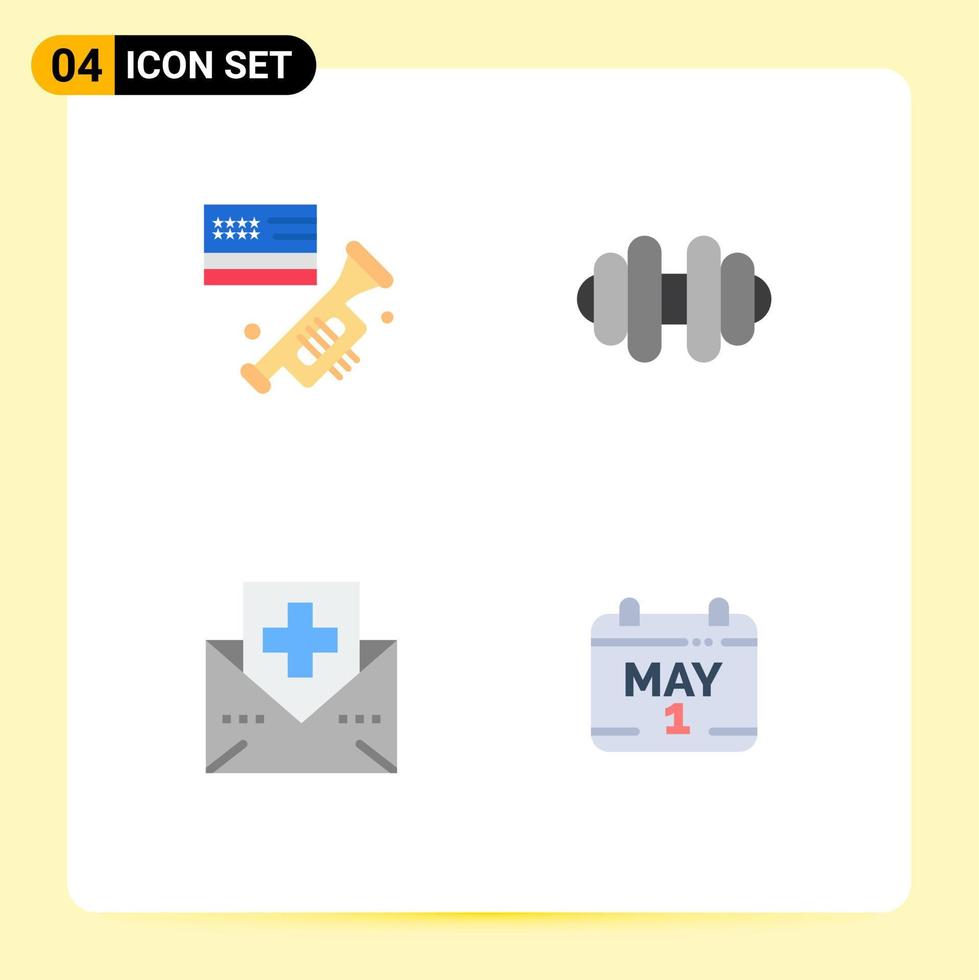 4 iconos creativos signos y símbolos modernos de correo de bandera calendario de enfermedades americanas elementos de diseño de vectores editables