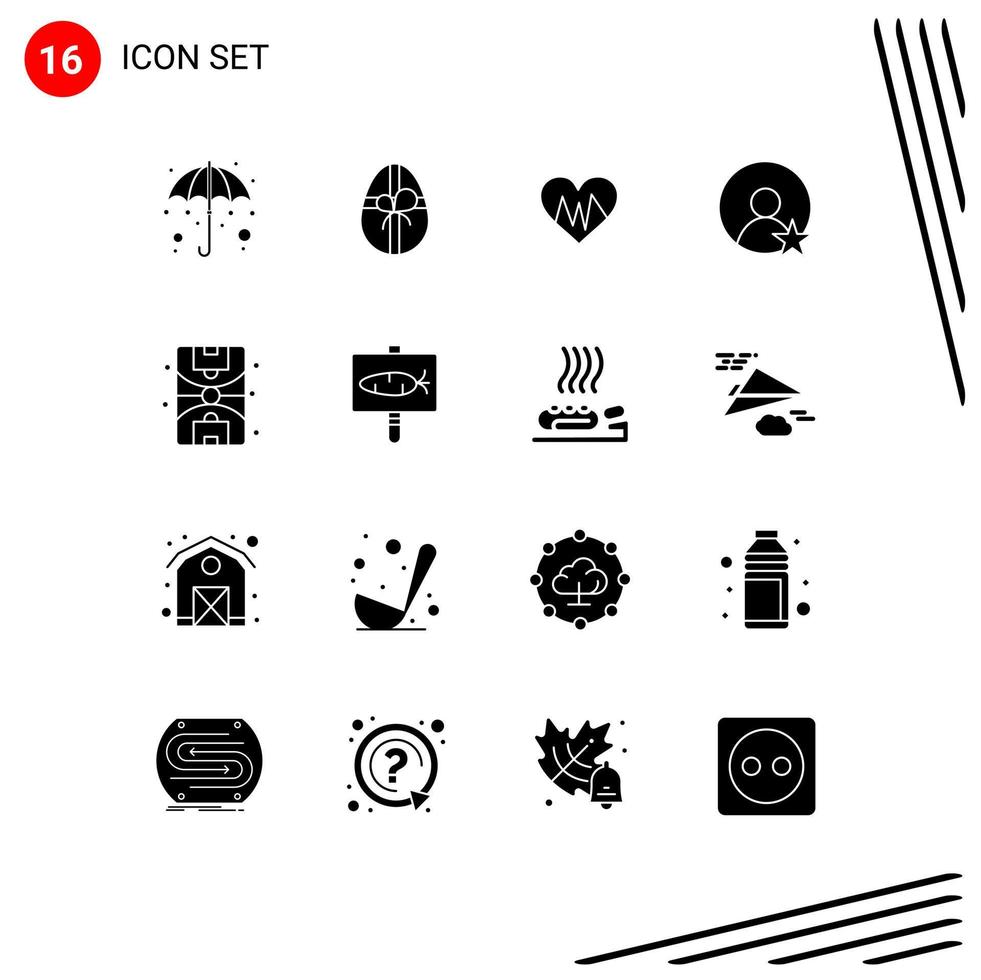 16 Thematic Vector Solid Glyphs and Editable Symbols of board life heart city user Editable Vector Design Elements