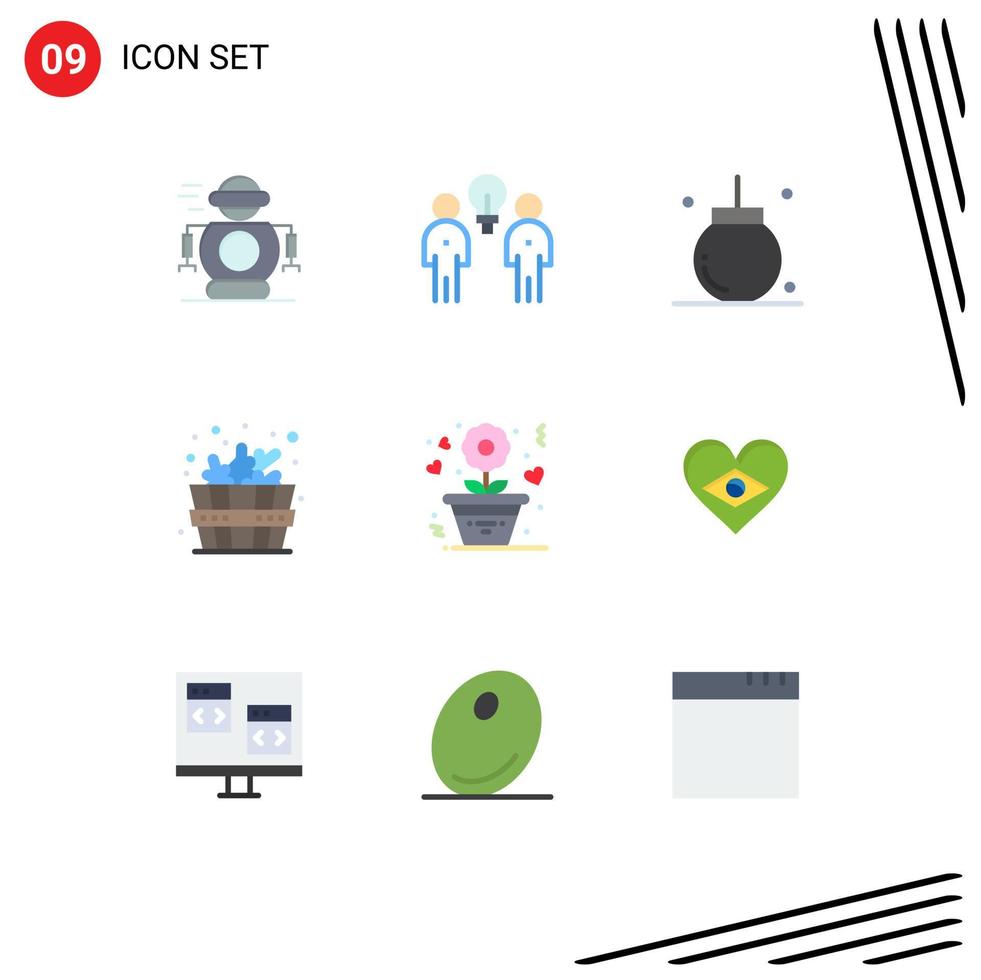 Modern Set of 9 Flat Colors and symbols such as flower sauna teamwork bathhouse decoration Editable Vector Design Elements