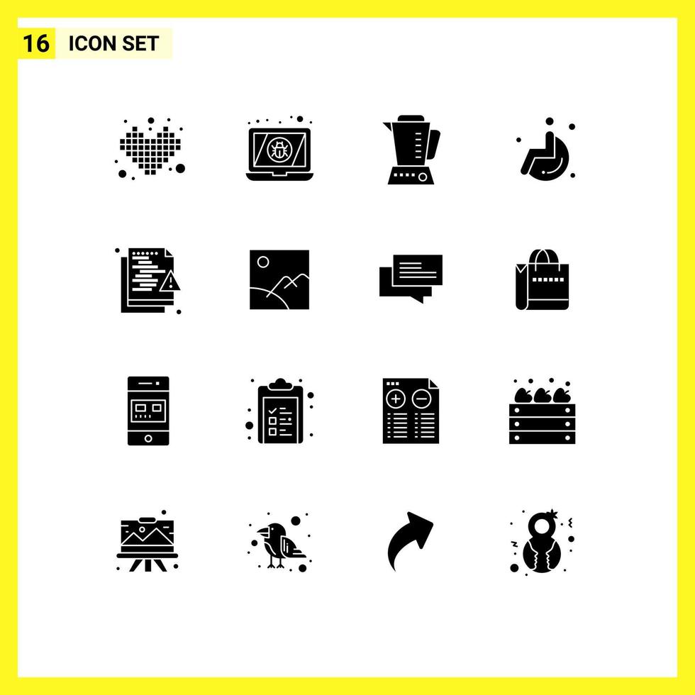 Modern Set of 16 Solid Glyphs and symbols such as hacker wheel chair virus wheel machine Editable Vector Design Elements
