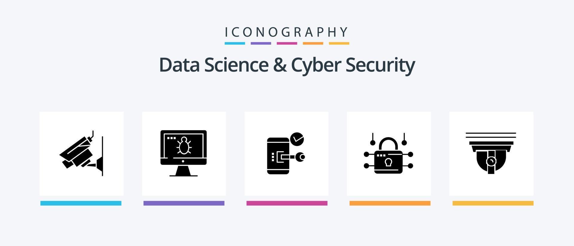 Data Science And Cyber Security Glyph 5 Icon Pack Including secure. loucked. key. louck. phone. Creative Icons Design vector