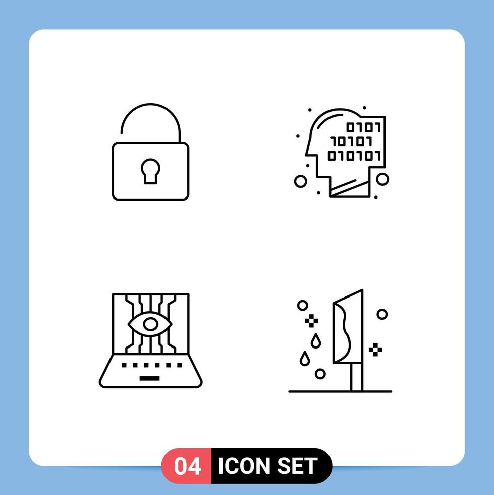 4 Universal Filledline Flat Colors Set for Web and Mobile Applications unlock engineering binary recognition technology Editable Vector Design Elements