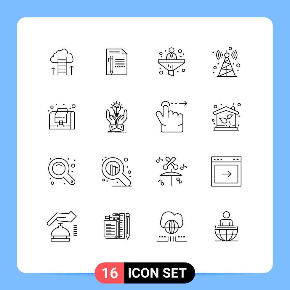 16 Universal Outlines Set for Web and Mobile Applications tower communication tower paper financial conversion Editable Vector Design Elements