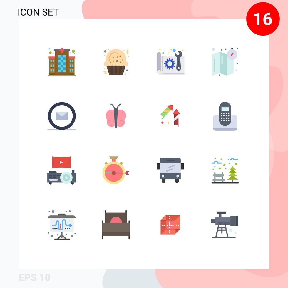 Universal Icon Symbols Group of 16 Modern Flat Colors of online development blue print map compass Editable Pack of Creative Vector Design Elements