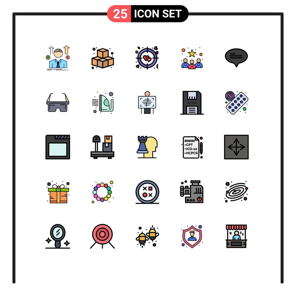 Modern Set of 25 Filled line Flat Colors and symbols such as messages chat heart best team candidates Editable Vector Design Elements