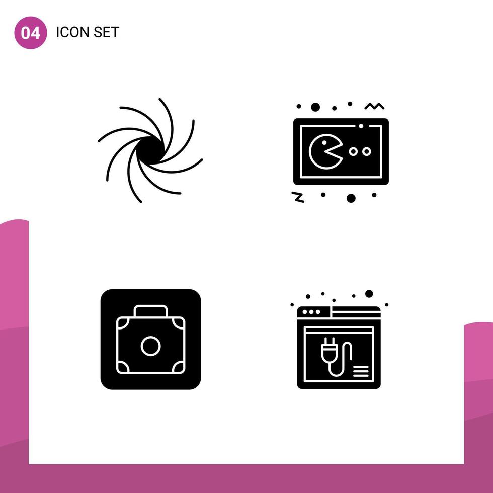 4 Universal Solid Glyphs Set for Web and Mobile Applications galaxy lift pac man gamepad service Editable Vector Design Elements