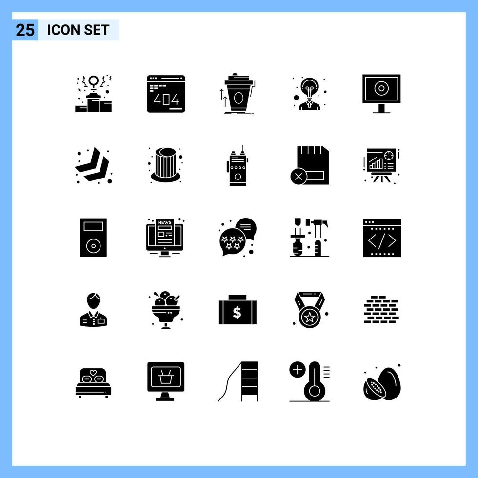 Pictogram Set of 25 Simple Solid Glyphs of display idea website creativity cup Editable Vector Design Elements