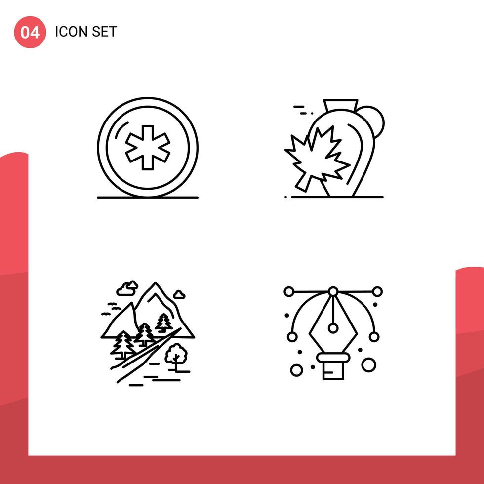 Group of 4 Filledline Flat Colors Signs and Symbols for ambulance maple medical autumn tree Editable Vector Design Elements