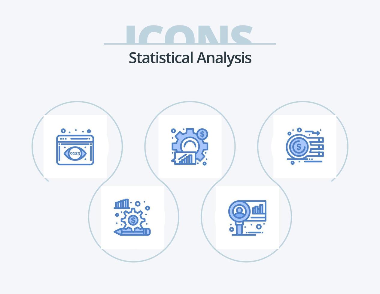 análisis estadístico icono azul paquete 5 diseño de iconos. moneda. estadístico. seguimiento analítico. grafico. analítica vector