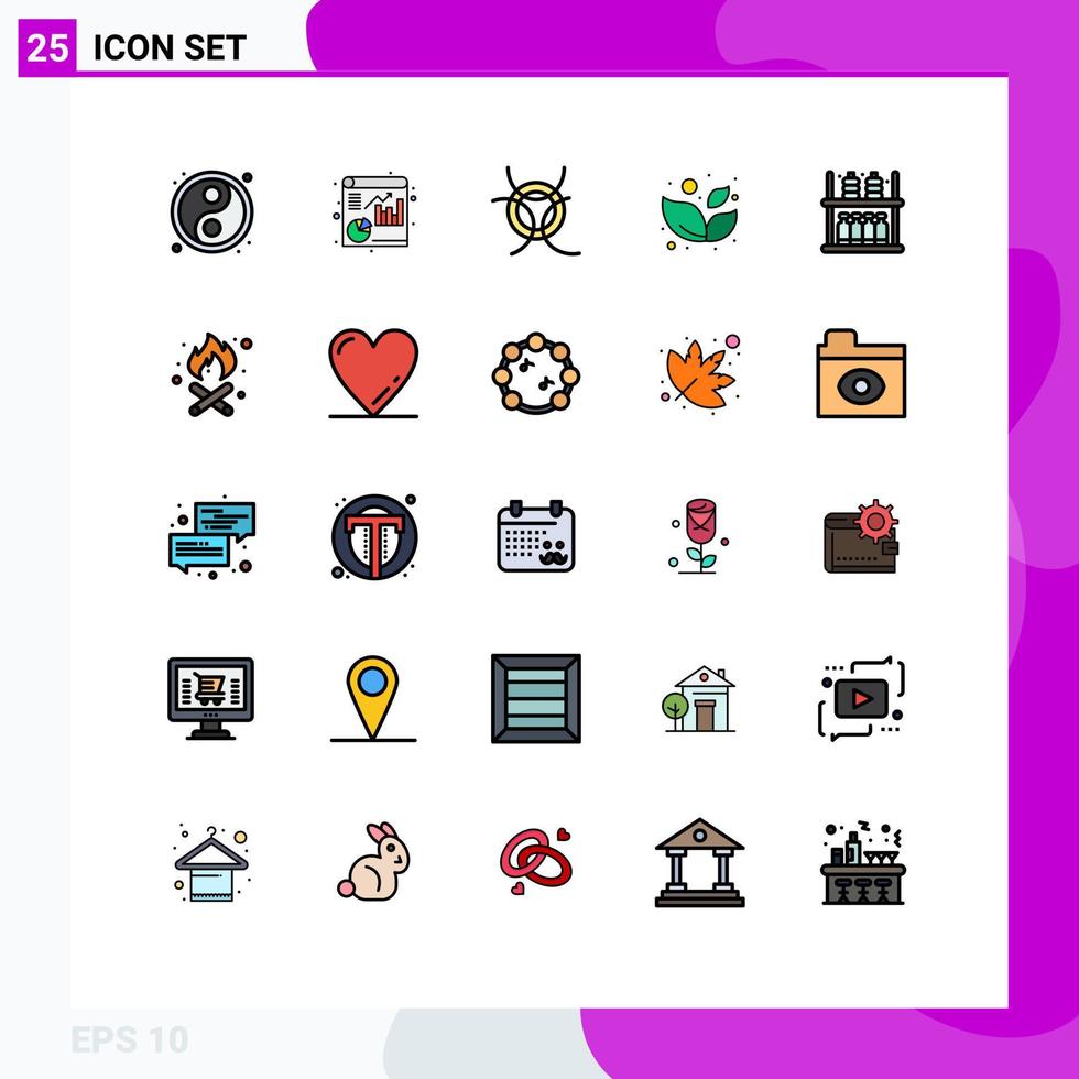 Filled line Flat Color Pack of 25 Universal Symbols of fire supermarket space shelf furniture Editable Vector Design Elements