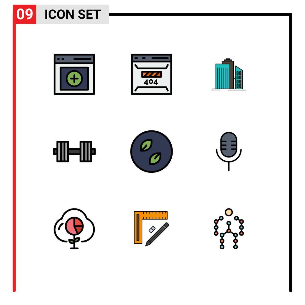 Pictogram Set of 9 Simple Filledline Flat Colors of gym dumbbell site real estate business Editable Vector Design Elements