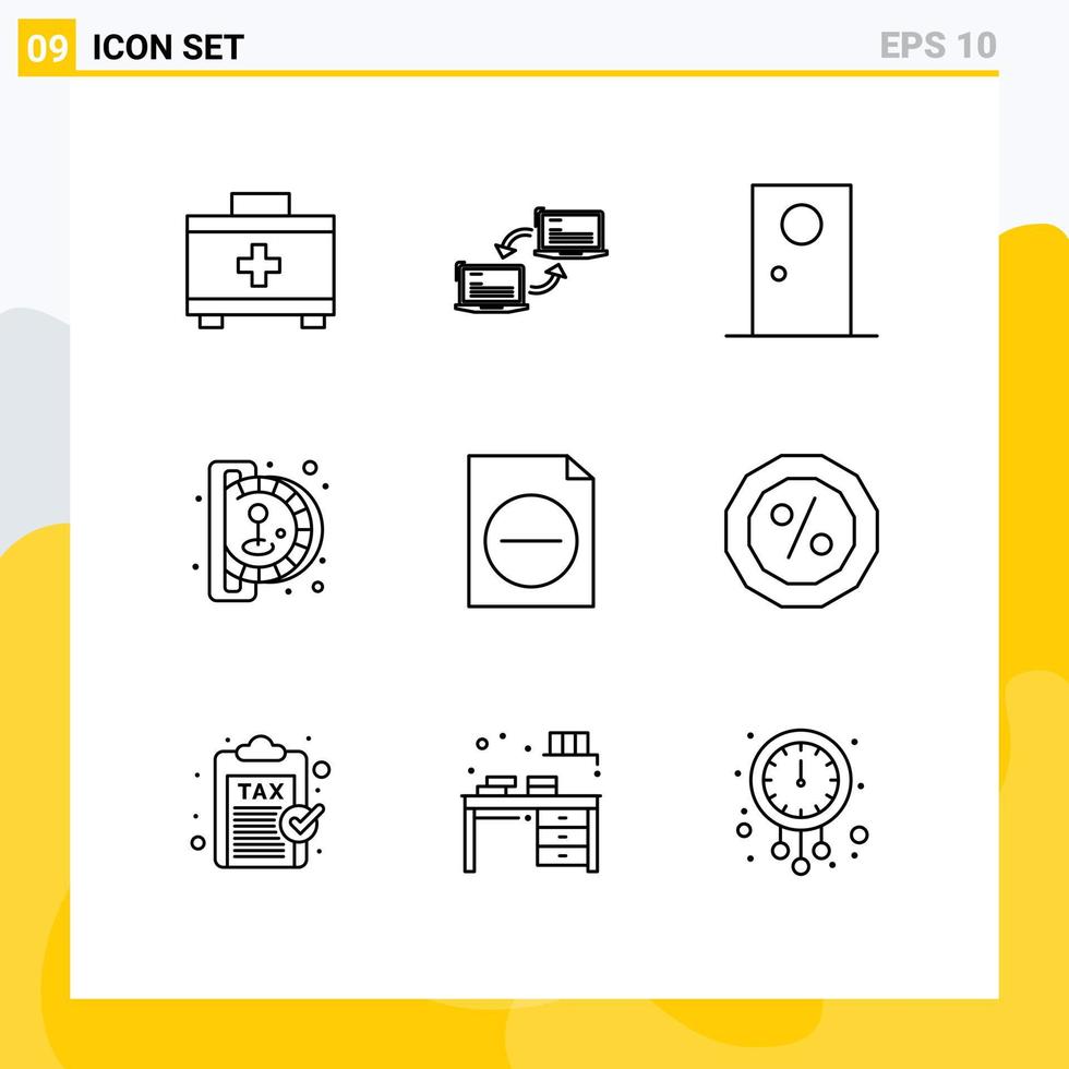 9 Universal Outline Signs Symbols of delete game door fun round Editable Vector Design Elements
