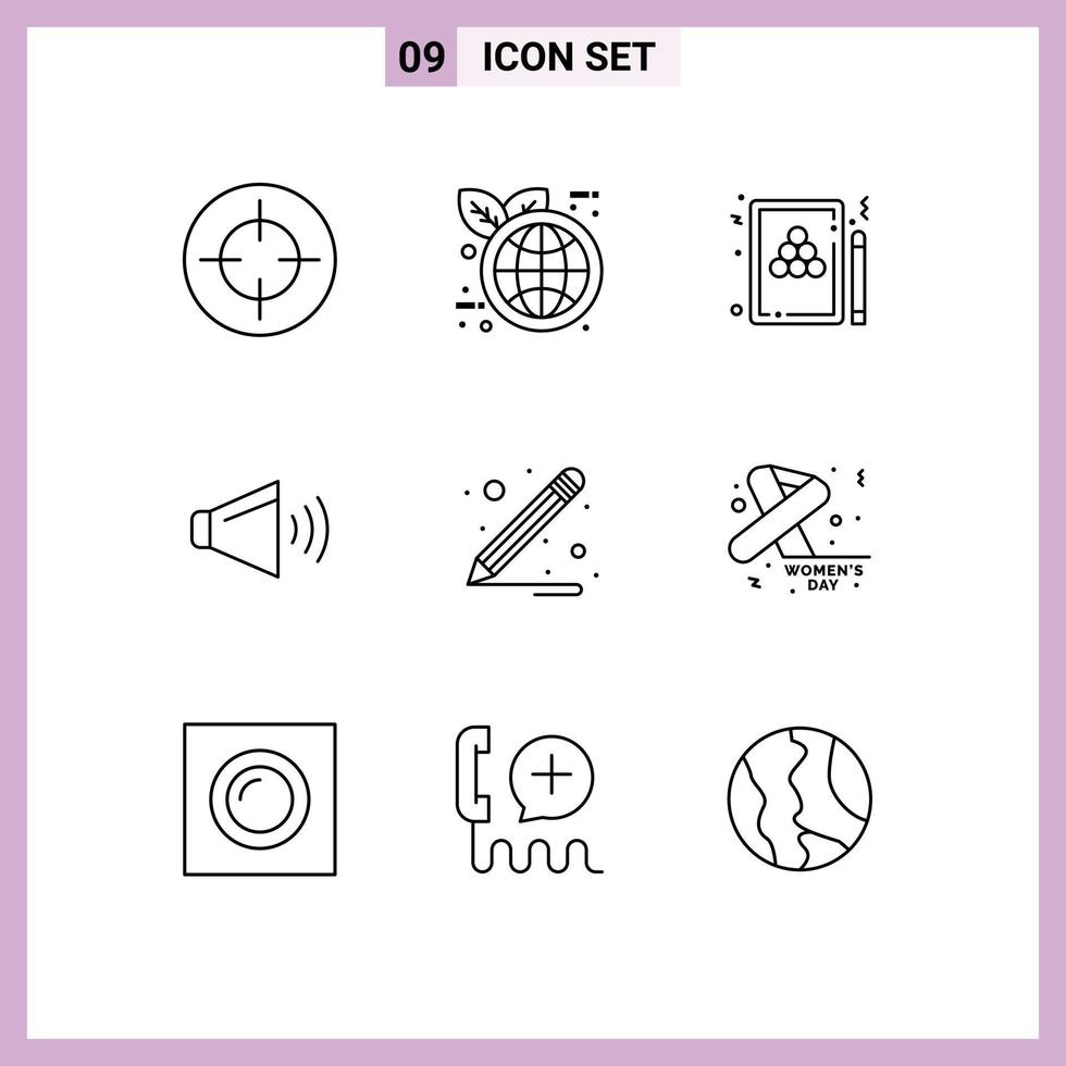 9 Creative Icons Modern Signs and Symbols of school supplies on billiard volume sound Editable Vector Design Elements